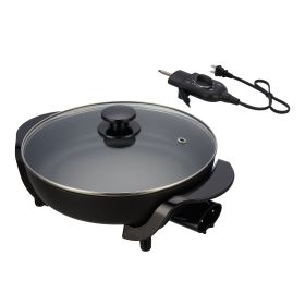 12" Round Ceramic Skillet, Black,Nonstick, 1200W, Removable Temp Control, Dishwasher Safe