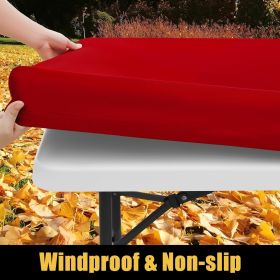 2 Pack Rectangle Picnic Table Cloth, Waterproof Elastic Fitted Tablecloths, Washable Polyester Rectangular Patio Table Cover for Camping (Color: Red)